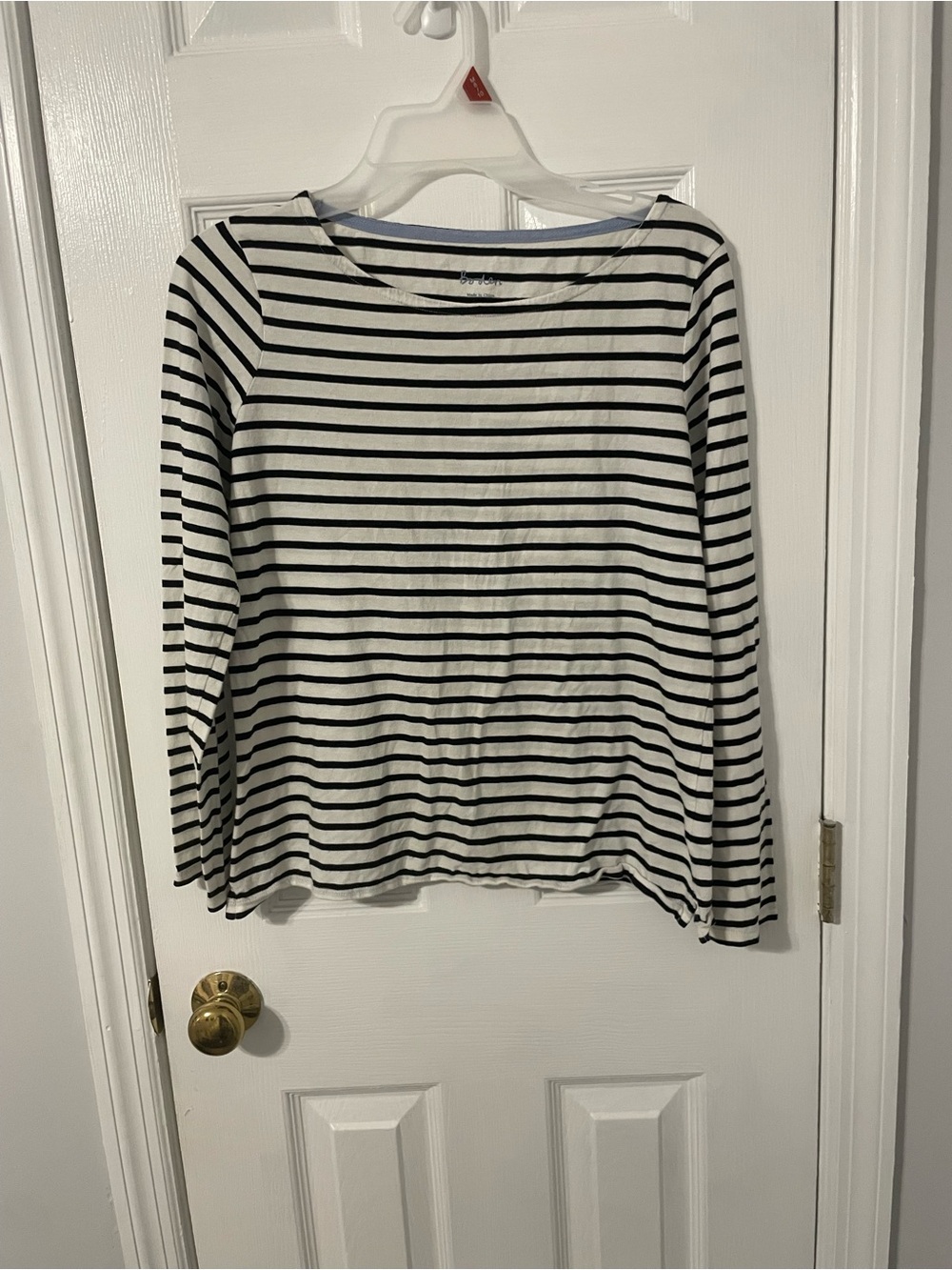 Boden Black & White Striped Long-Sleeve Boatneck Top